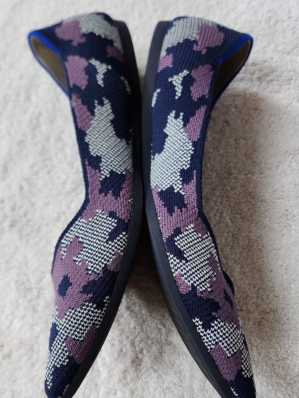 Rothy's Pointed Knit Flats in Purple, Navy & Cream Pattern - Picture 5 of 12
